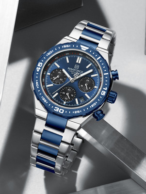 NAVIFORCE NF8049 Unique temperament Silver-Blue bracelet strap with Blue chronograph dial Analog Watch  - For Men