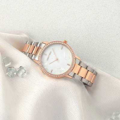 Joker & Witch Comet MOP Dial Rhinestone Dualtone Metallic Link Strap Analog Women's Watch Analog Watch  - For Women