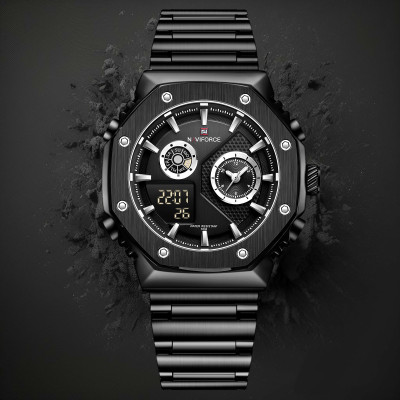 NAVIFORCE New Fashionable Style Dual Time Display LCD Digital Analog Quartz Mens Watches Analog-Digital Watch  - For Men
