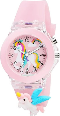Napp mall Kids 3D Cartoon Analog Watch with Lights | 3D Cartoon Character On Strap Unicorn Analog Watch Digital Watch  - For Girls
