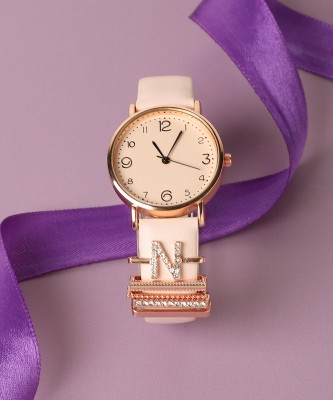 Haute Sauce Round Analog Watch With N Initial Watch Charm - Dusty Pink Analog Watch  - For Women