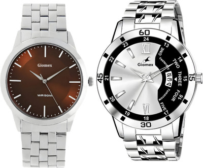 Giomex 1584SM04_1 Brown Plain Chain-Combo-2252 Black Grey Chain 1584SM04_1 Brown Plain Chain-Combo-2252 Black Grey Chain Analog Watch  - For Men & Women