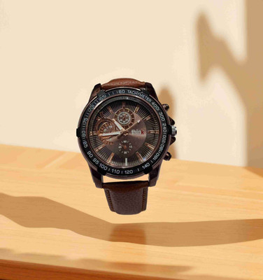 HMT DLX THINK LEATHER STRAP MEN THINK DARK BROWN COLOUR LEATHER WATCH FOR MEN WITH THREE SUBDAIL Analog Watch  - For Men