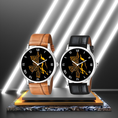 MAHAVIRA COLLECTION Blue_Black_leather_god image Analog Watch  - For Men