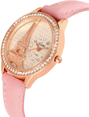 COSMIC PINK LEATHER PARIS EIFFEL TOWER THEME WHITE DIAL WRIST WATCH 813 Analog Watch  - For Girls