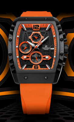 NAVIFORCE 8025 Orange and black chronograph dial with soft stylish silicon strap waterproof Analog Watch  - For Men