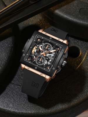 NAVIFORCE NF8064 Elegant Square Rosegold accents chronograph dial with Black Silicon strap Analog Watch  - For Men