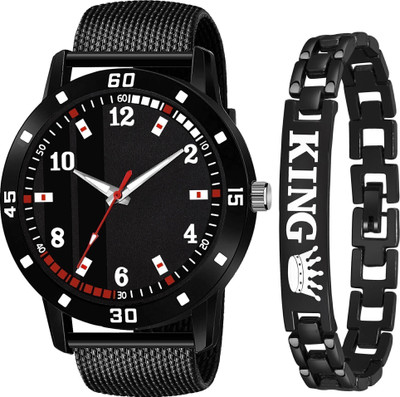 MAHAVIRA COLLECTION PU_1003_BLACK__KING_BRACELET All Black Trending Minimalists Analog Hand Watch For Men Boys Analog Watch  - For Men