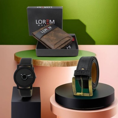 LOREM FZ-LR25-WL04-BL01 Combo Of Artificial Leather Belt-Wallet & Analog Watch  - For Men