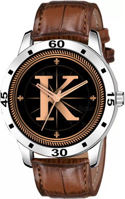 Talgo ALPHA-K-AVO-SIL-DBRW-CRL Fancy Design Stylish ALPHABET K Dial Brown Leather Strap Men Wrist Watch Analog Watch  - For Boys
