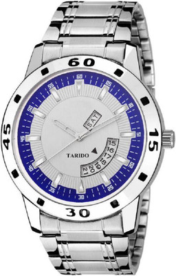 Tarido New Exclusive Sliver Stainless Steel White with blue color circle days & date functioning Watch Boys & men Analog Watch  - For Men