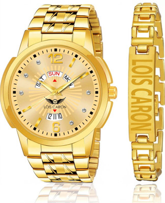 LOIS CARON LCS-9164 Combo Set of Original Gold Plated Day & Date Functioning With Bracelet for Boys Analog Watch  - For Men