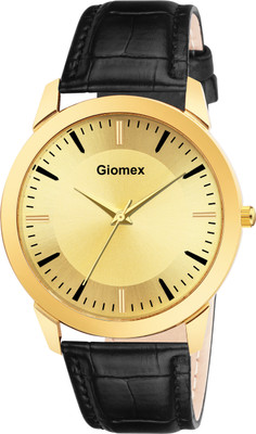 Giomex GMA0L739 Gold Round Dial with Black Leather Strap Watch for Men Analog Watch  - For Men