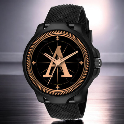 Natrix ALPHA-A-3K-BLK-SFR Fancy Design Stylish ALPHABET A Dial Black Leather Strap Men Wrist Watch Analog Watch  - For Boys
