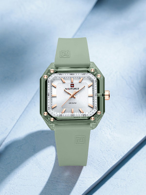 NAVIFORCE NF7106 Green Square case and silicone strap with white dial sports Analog Watch  - For Women