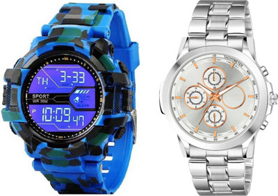 Brostin Premium Quality FIZX SILVER Men's WATCH_Combo_Blue Military men's Watch Analog-Digital Watch  - For Men