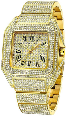 RS TRADER CO LUXURY FASHION PREMIUM DIAMOND CRYSTAL DIAL STAINLESS STEEL GOLD TRANDY WATCH LUXURY FASHION PREMIUM DIAMOND CRYSTAL DIAL STAINLESS STEEL GOLD TRANDY WATCH Analog Watch  - For Men
