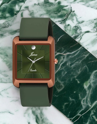 JAINX Square Shape Green Silicone Band Analog Watch  - For Men