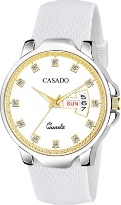 Casado Diamond Studded | All White | Gold Tone | Trending Day and Date | Silicon Mesh Diamond Studded | All White | Gold Tone | Trending Day and Date | Silicon Mesh Analog Watch  - For Men