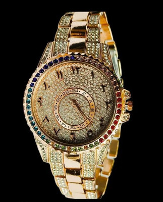elivor Rose Gold Dial & Strap with Rainbow Bezel, Full Stone Studded Design Elivor Arabic Men's Analog Watch Analog Watch  - For Men
