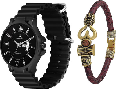 ARMADO 1538-Black Silicon 1538-black+Om Bracelet Day And Date analog watch for Men Analog Watch  - For Boys