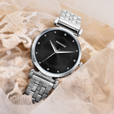 PROVOGUE BLACK Dial Display with Crystal Hour Markers Analog Watch  - For Women