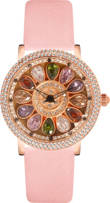 IIK Collection Flora Watch for Women Multicolor Diamond Rotating Dial with GenuineLeather Strap Analog Watch  - For Women
