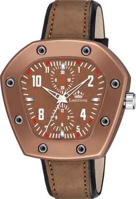 LIMESTONE LUXE Series of LUXURY Styles Hexagon Dial Leather Strap Quartz Analog Watch  - For Men