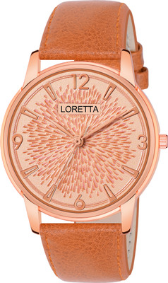 Loretta LT_6014 Tan Leather Belt 3D Embossed Unique Rose Gold Dial Analog Watch  - For Men