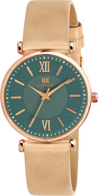 IIK Collection IIK-3220W Round Studded Dial with Genuine Leather Strap Analog Watch  - For Women