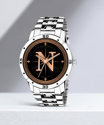 Talgo ALPHA-N-AVO-SIL-STL Fancy Design Stylish ALPHABET N Dial Silver Leather Strap Men Wrist Watch Analog Watch  - For Boys