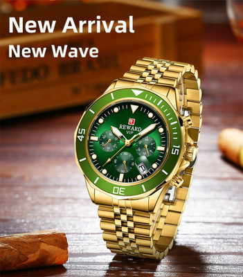 OVERFLY Green Dial Gold Strap Chain Analog Chronograph Luxury golden wrist watch Analog Watch  - For Men