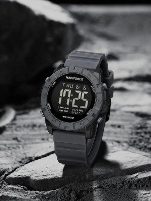NAVIFORCE NF7110_B/GY/GY Grey LCD Display Trendy Silicone Waterproof Digital Watch  - For Men