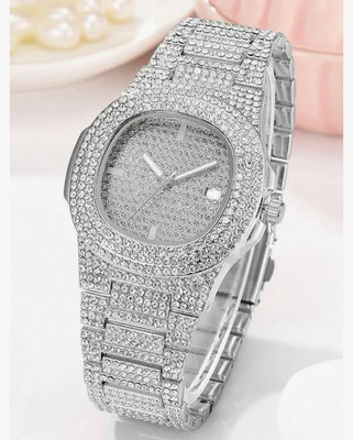 Fanish fashion Luxury Diamond Studded Silver Wrist Watch for Men|Premium Iced Out Analog Watch Luxury watches series 2 Analog Watch  - For Men