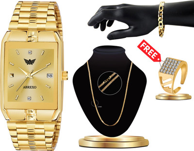 ABREXO Abx9195 Party Men's Stylish Accessories Combo With Golden Date Bracelet Wrist Analog Watch  - For Men