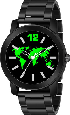 IIK Collection IIK-905M Green Round Artistic Dial with Black Stainless Steel Metallic Bracelet Chain Analog Watch  - For Men