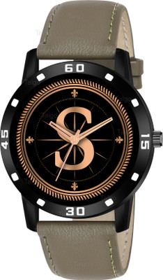 SKOAL ALPHA-S-AVO-BLK-GRN-L Fancy Design Stylish ALPHABET S Dial Green Leather Strap Men Wrist Watch Analog Watch  - For Men
