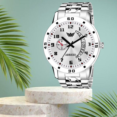 ABREXO Abx8888-Silver Silver Dial Silver Bracelet Date Functioning Watch For Boys Analog Watch  - For Men