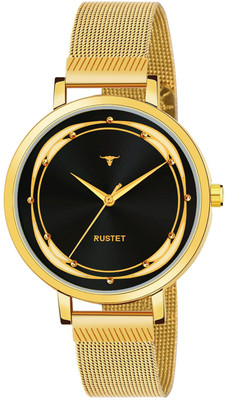 RUSTET LD-L02-BLK-CH LD-L02-BLK-CH Gold Mesh Strap Girls Analog Watch  - For Women
