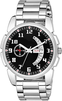 KINGLAND J16SLV C1001Black Day date Dial Silver Chain Watch Analog Watch  - For Men