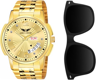 LOIS CARON LCS-9140 Combo Set of Original Gold Plated Day & Date With Sunglass for Boys Analog Watch  - For Men