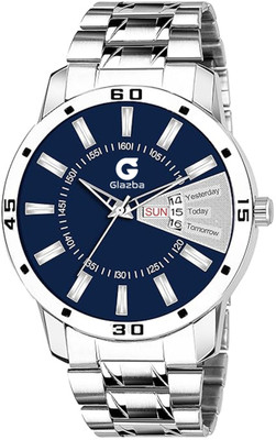 Glazba Day & Date Function Watch With Blue & Silver Dial, Stainless Steel Chain Strap Analog Watch  - For Men