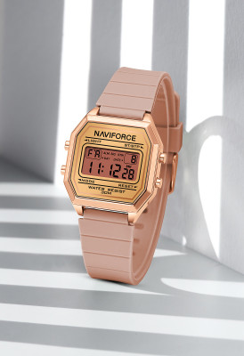 NAVIFORCE NF5063T Rose gold Silicon strap and Rose gold octagonal Case Digital Watch  - For Women
