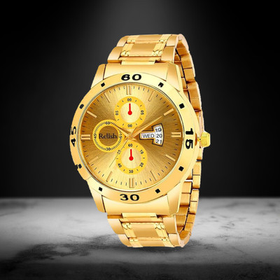 RELish Day and Date Gold Platted Chain for husband, boyfriend Day and Date Gold Platted Chain Analog Watch  - For Men