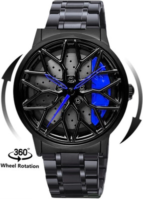 KHXR Spinning car wheel rotating gyro blue watch Car wheel watch | Spinning watch | Rotating watch | Gyro watch | Analog Watch  - For Men