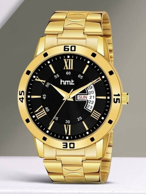 HMT DLX GP Black Roman Golden Black Roman Dail GP With Day & Date Feature Analog Watch  - For Men