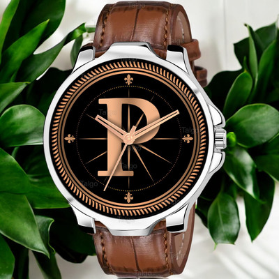 Natrix ALPHA-P-3K-SIL-DBRW-CRL Fancy Design Stylish ALPHABET P Dial Brown Leather Strap Men Wrist Watch Analog Watch  - For Boys