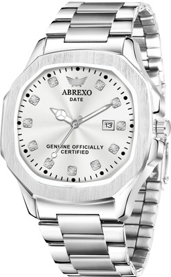 ABREXO Abx4805-All SL Nautilus Series Date Working Square Silver Dial Silver Quartz Mechanism Analog Watch  - For Men