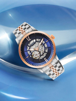 French Connection Men’s Stylish Automatic Watch with Blue Round Dial and Silver Strap Analog Watch  - For Men