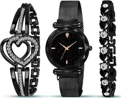Harisha Analogue Plain Black Dial Magnet Watch With Gift Bracelet For Women Or Girls Analogue Plain Black Dial Magnet Watch With Gift Analog Watch  - For Women